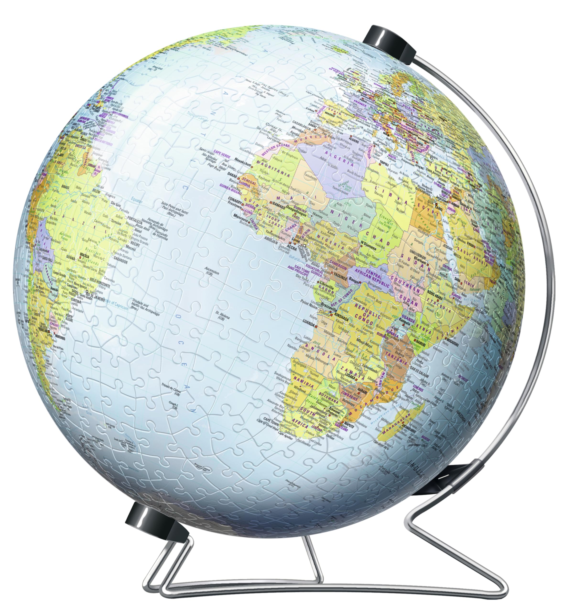 Ravensburger - Puzzle 3D Ball éducatif - Globe terrestre - A partir de 10 Ans - 540 pièces numérotées à Assembler sans Colle - Support Rotatif Inclus - 12436