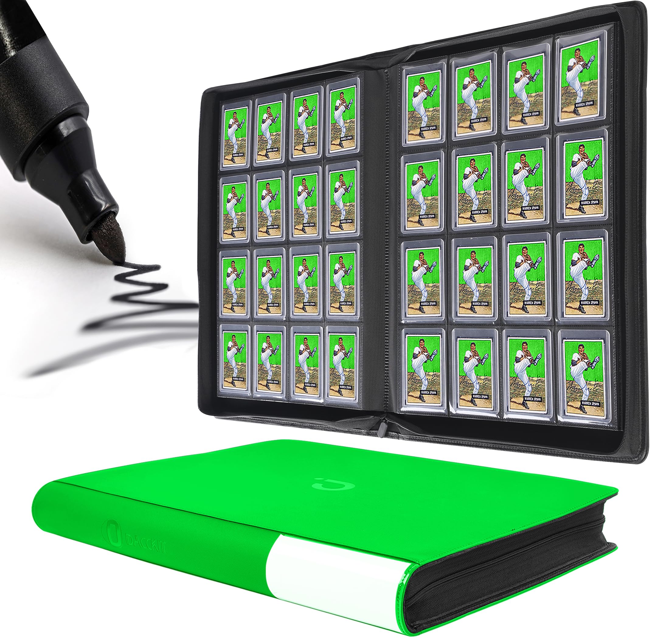 D DACCKIT Toploader Binder, Holds 640 Toploaders - 16-Pocket Top Loader Binder for 3" x 4" Rigid Card Holders for Trading Cards or Sports Cards（Model