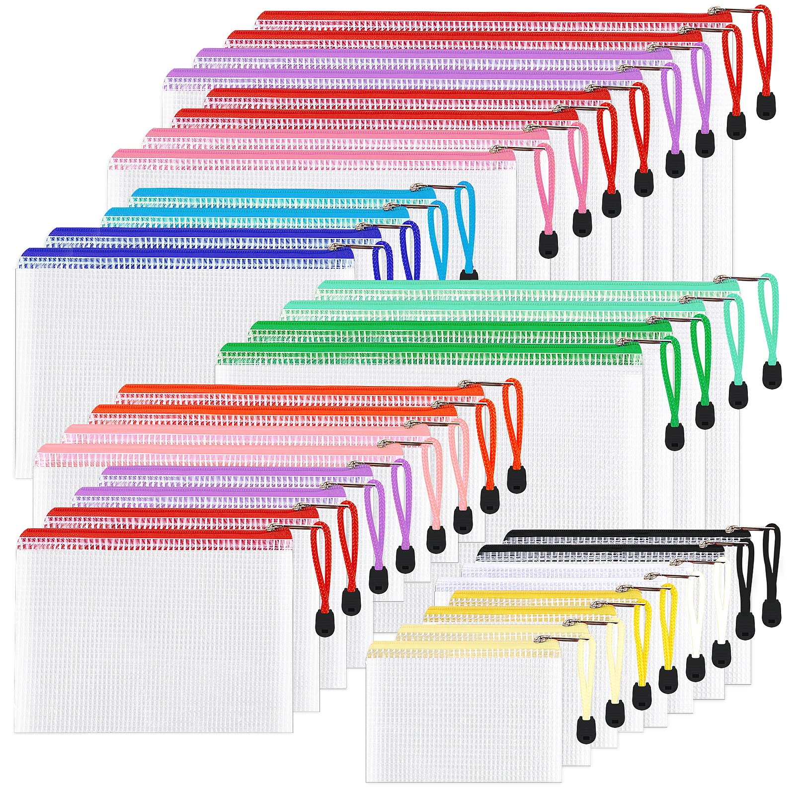 32pcs Mesh Zipper Pouch, 8 Sizes Waterproof Zipper File Bags, 16 Colors,Multipurpose for Travel Storage, School Supplies, Office Appliances and Home Organizing,Multicolored