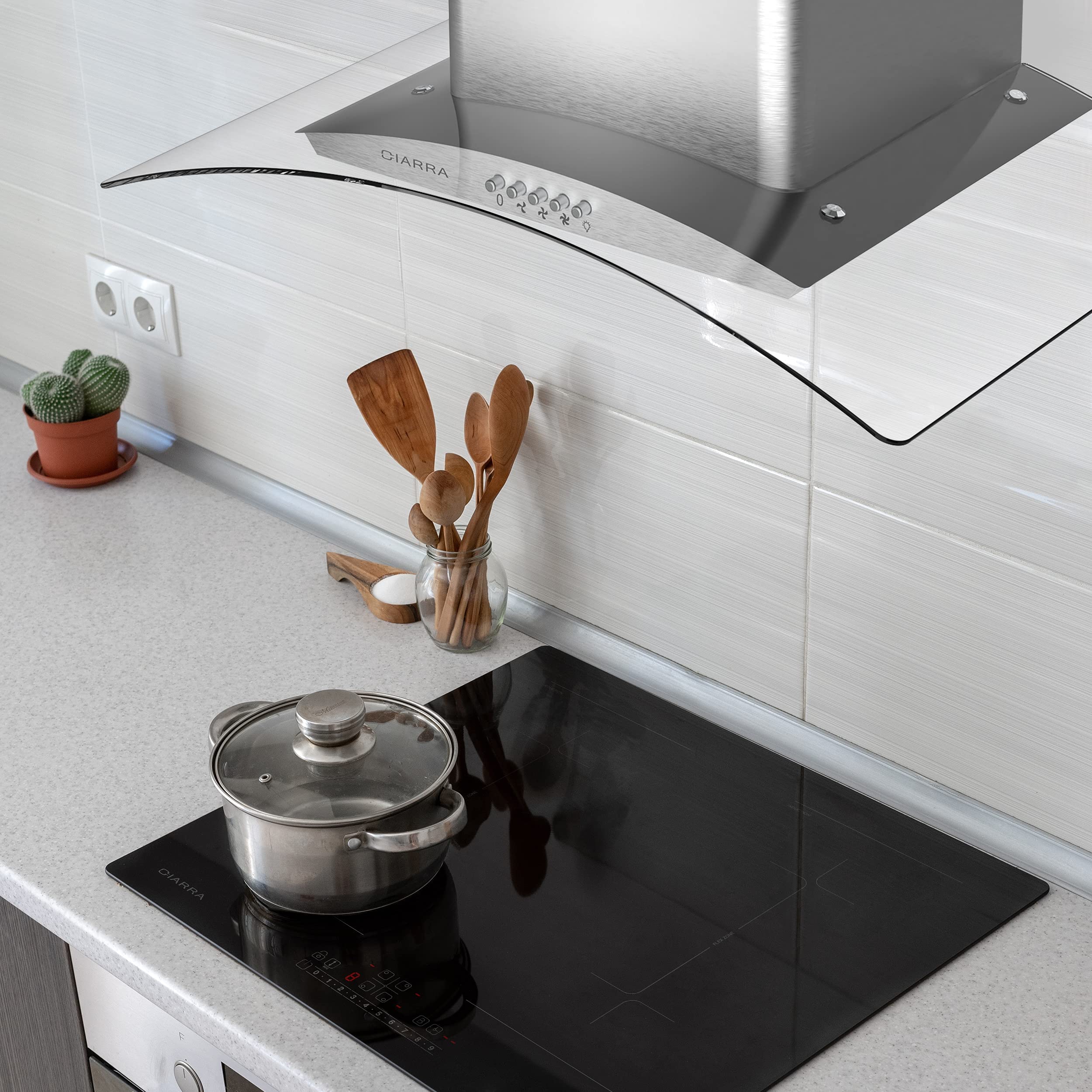 CIARRA CBC6S506 Class A Cooker Hood 60cm Curved Glass Chimney Hood with