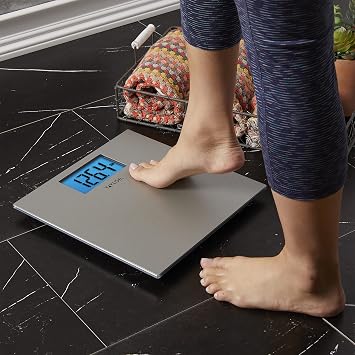 Taylor Digital Scales for Body Weight, 400 LB Capacity, Unique Blue LCD, Auto on and Off Scale, 11.8 x 11.8Inches, Stainless Steel