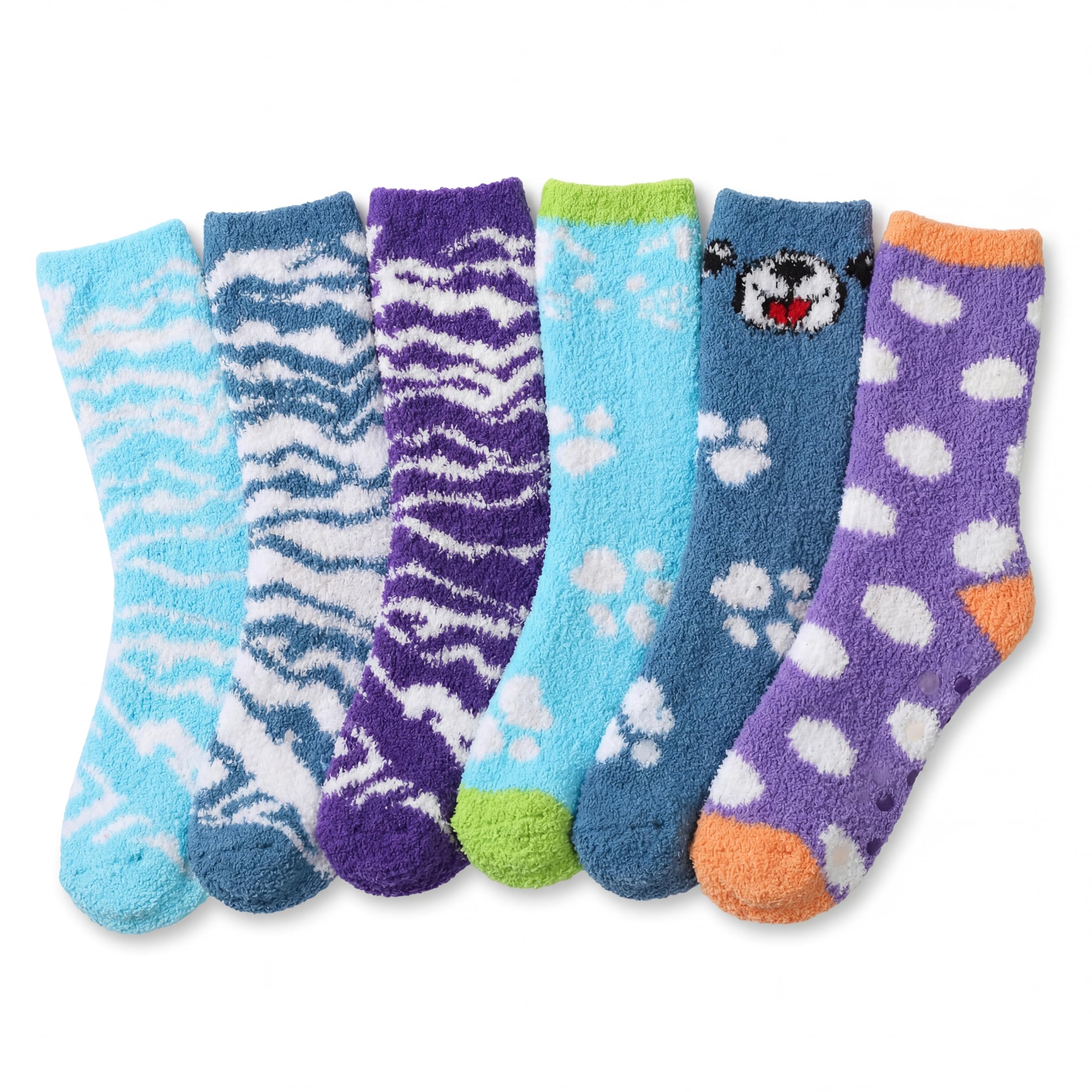 Tipi Toe Womens Fuzzy Crew Socks with Anti Slip Grips Warm Cozy Fluffy Winter Slipper Socks Non Skid Home Socks for Women