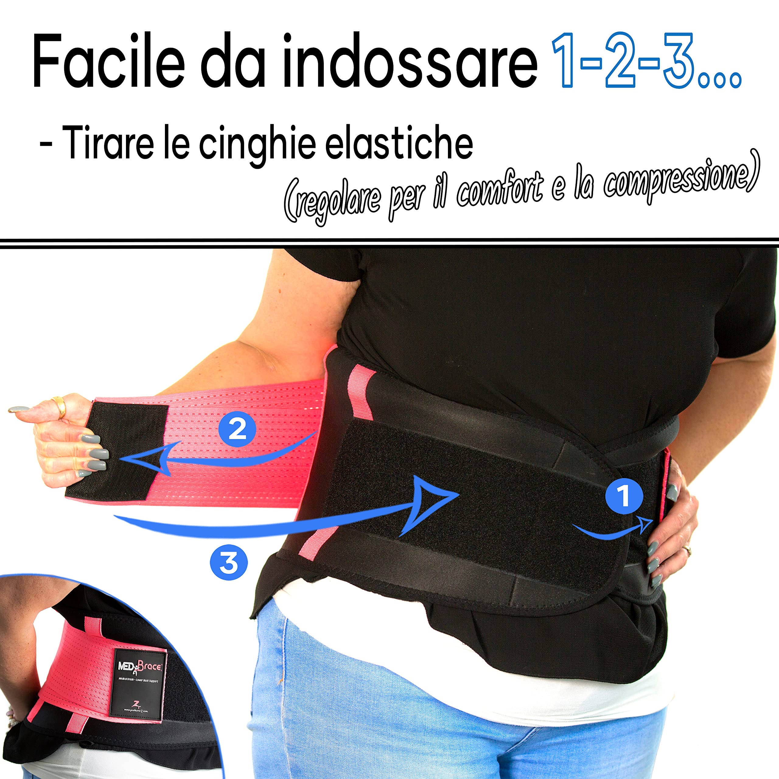 MEDiBrace Fascia Lombare Supporto Schiena per Uomini e Donne Fascia Elastica Lombare Ortopedica, Cintura Lombare, Cintura Posteriore per il dolore da Sciatica, Ernia del disco, Stenosi spinale