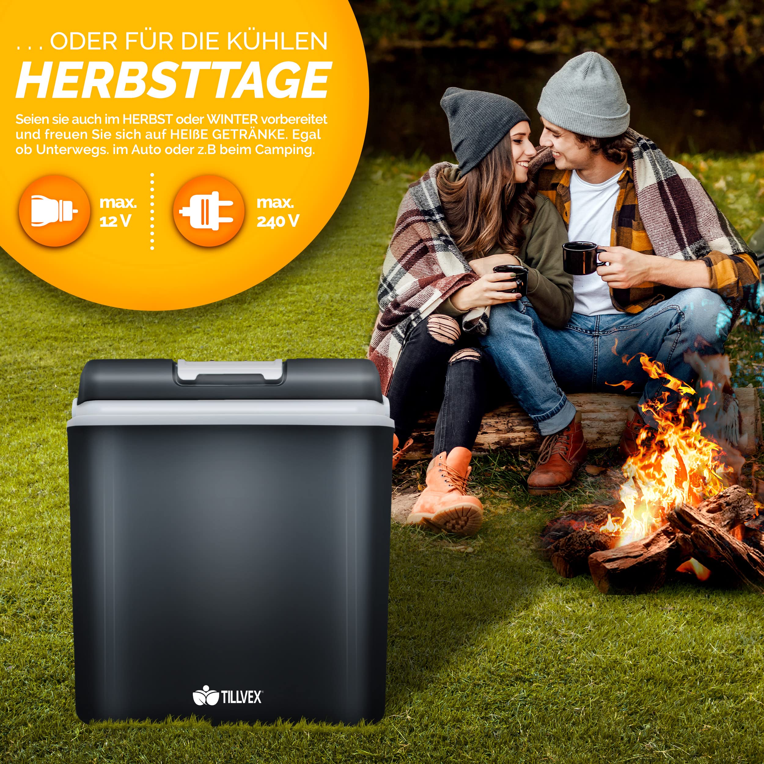 tillvex Kühlbox elektrisch 24L | Mini-Kühlschrank 230 V und 12 V für KFZ Auto Camping | kühlt & wärmt | ECO-Modus