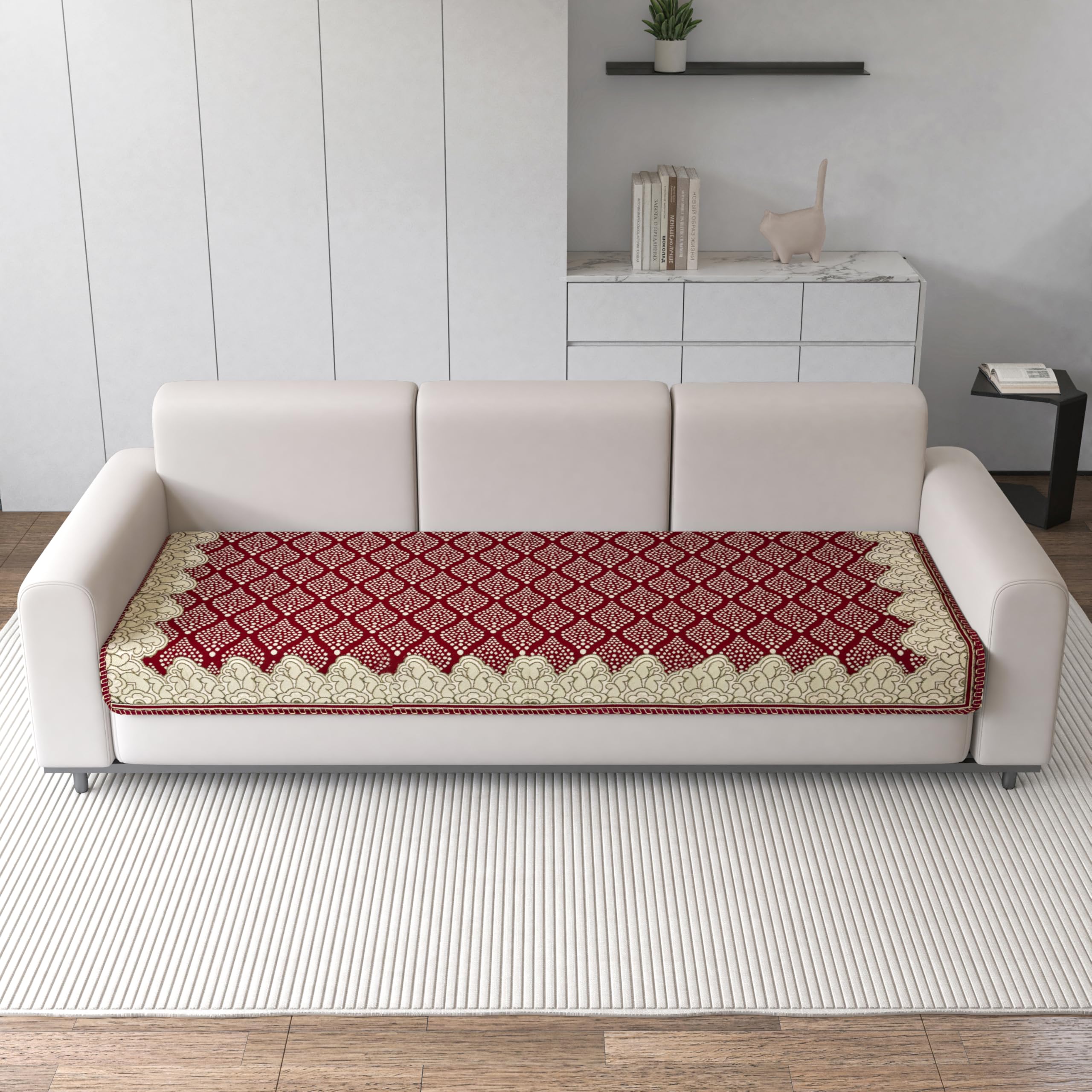 Nendle Cotton Abstract Pattern 3 Seater Sofa Covers Set- 2 Pieces (Maroon, 69 Inch x 27 Inch)-image-32