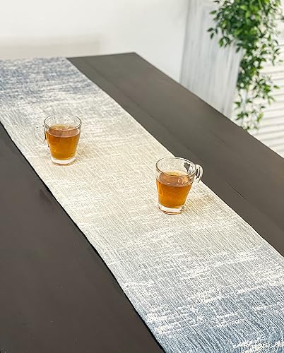 Miniatura 3 de CHARDIN HOME Camino de mesa texturizado degradado, camino de mesa de algodón hilado a mano azul-gris y beige, 14 x 72 pulgadas, tapete impreso,