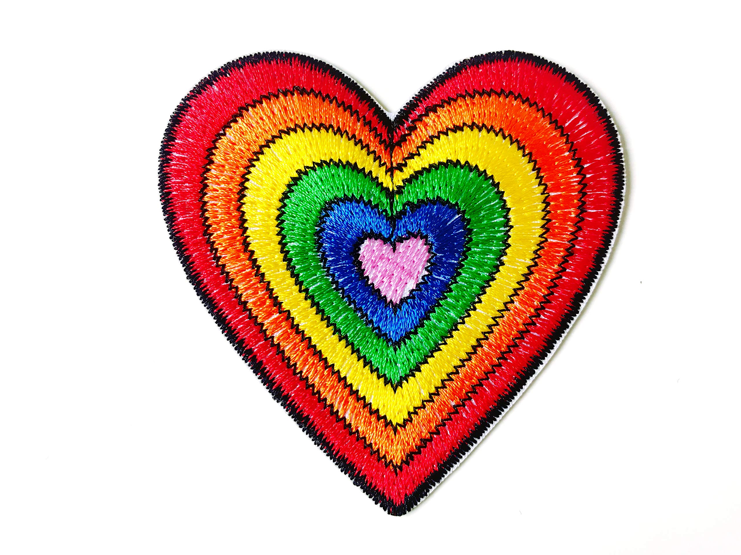 TH Rainbow Pink Heart Peace Sign Symbol Colorful Applique Embroidered Sew on Iron on Patch for Backpacks Jeans Jackets Clothing