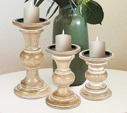 Portavelas de madera para velas de pilar, columnas torneadas redondeadas, maderas sostenibles, estilo campestre, ideal para reiki, aromaterapia,