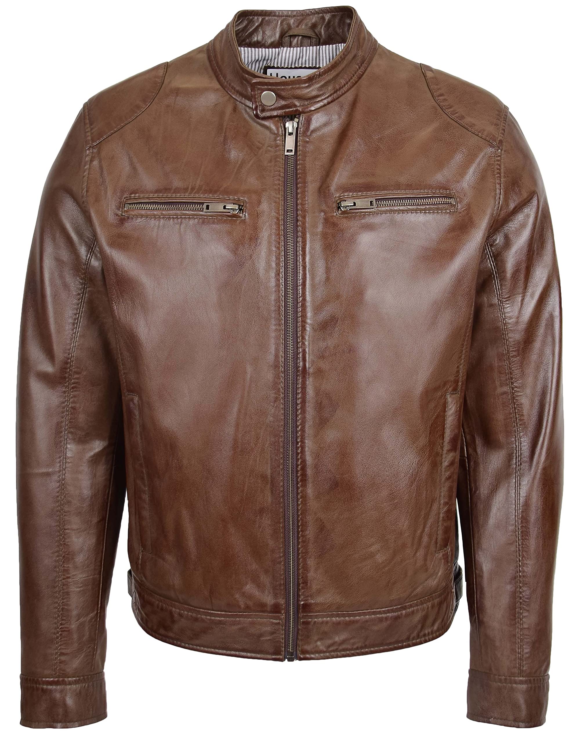 Chaqueta motera de cuero suave para hombre estilo Cafe Racer Milton