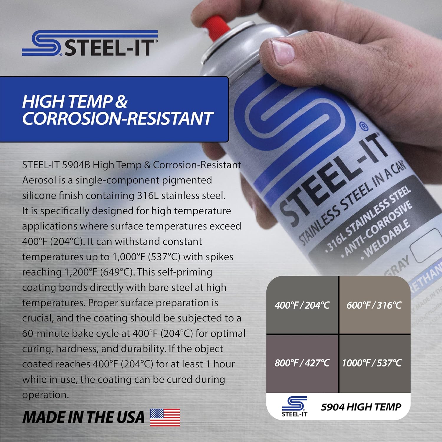 Steel-It 5904B Color changing, High Temp & Corrosion-Resistant Aerosol Coating - Steel Gray (1 Pack)