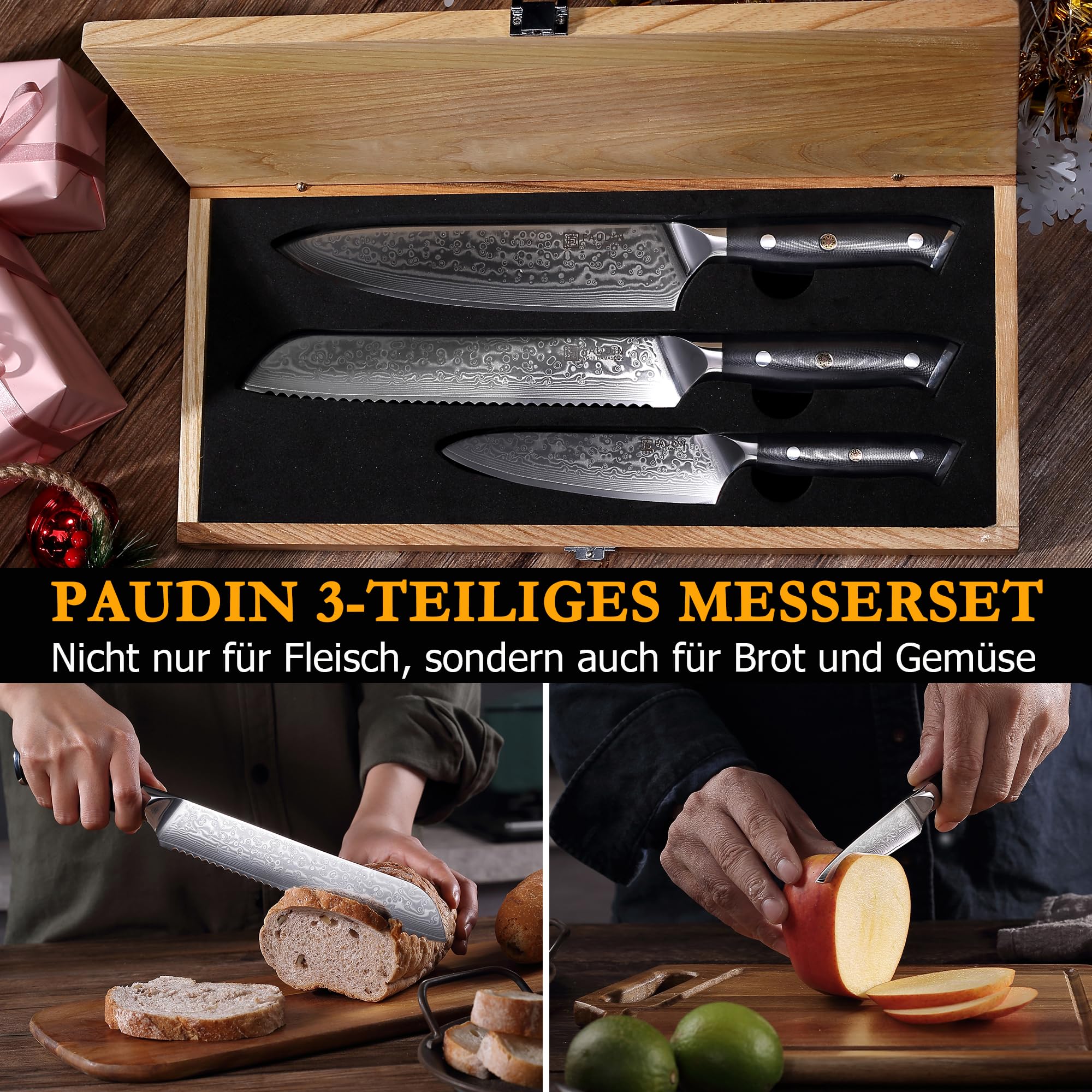 Japanisches Messer Küchen PAUDIN Damast – 3-teil Produktbild-Vorschau 8