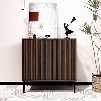 Fluted Sideboard, Buffet Cabinet with Storage, Wooden Accent Console Cabinet with Doors and Adjustable Shelves, for Living Room, Dining Room, Entryway, Hallway, 31.6"