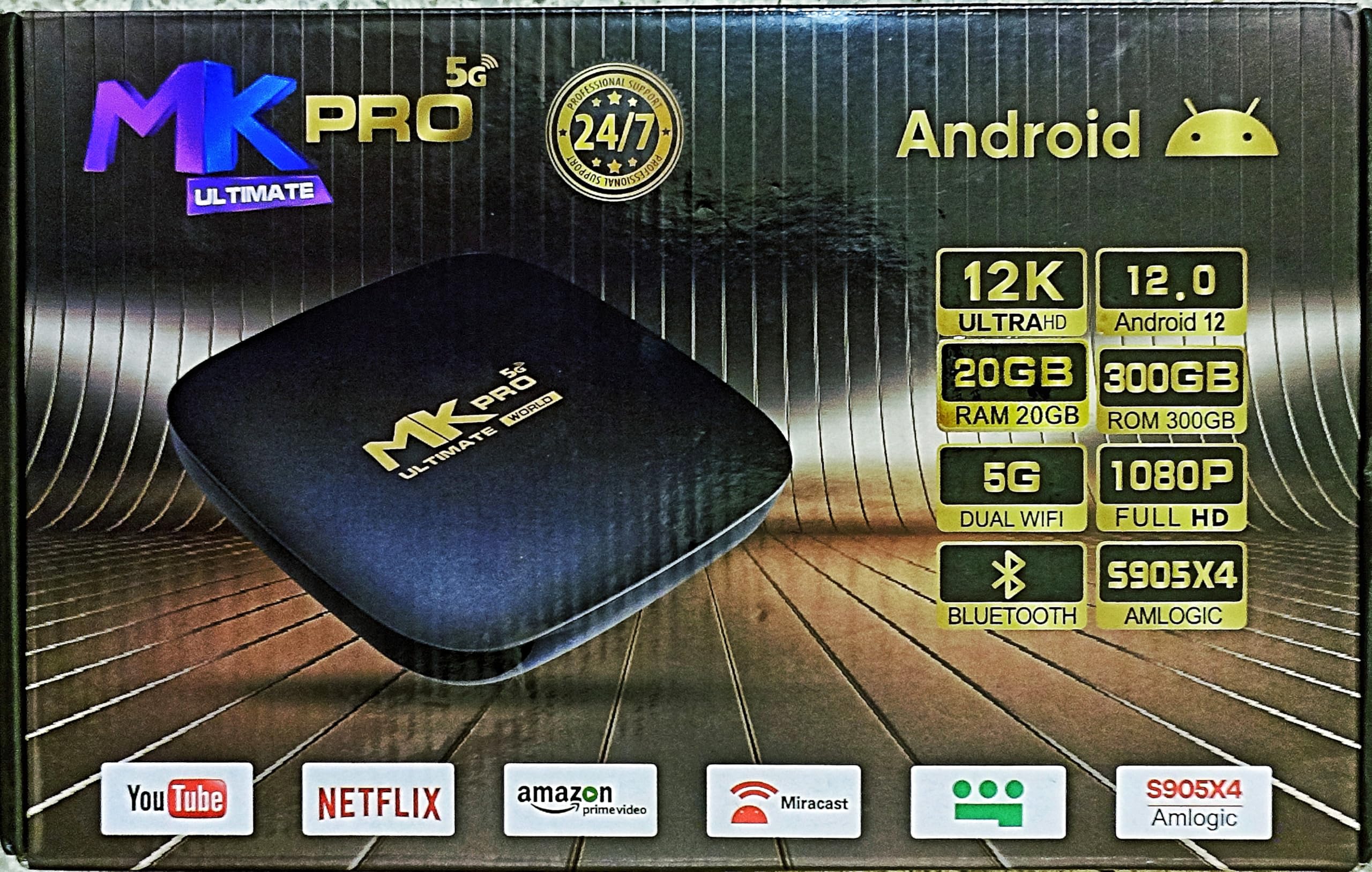 MK Pro Ultimate 5G Android TV Box, 12K UltraHD, 20GB RAM, 300GB ROM, Android 12, Dual WiFi, 1080P Full HD, Bluetooth