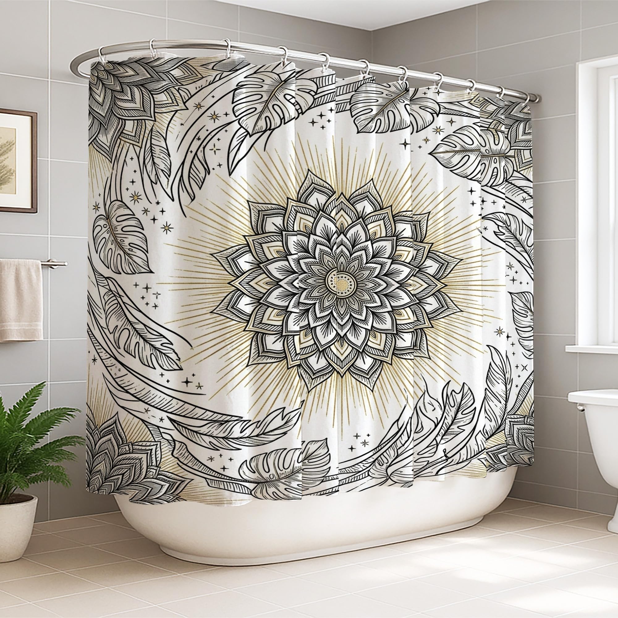 Rideaux de bain élégants et grands rideaux de douche imperméables motif feuille été 274 x 183 cm