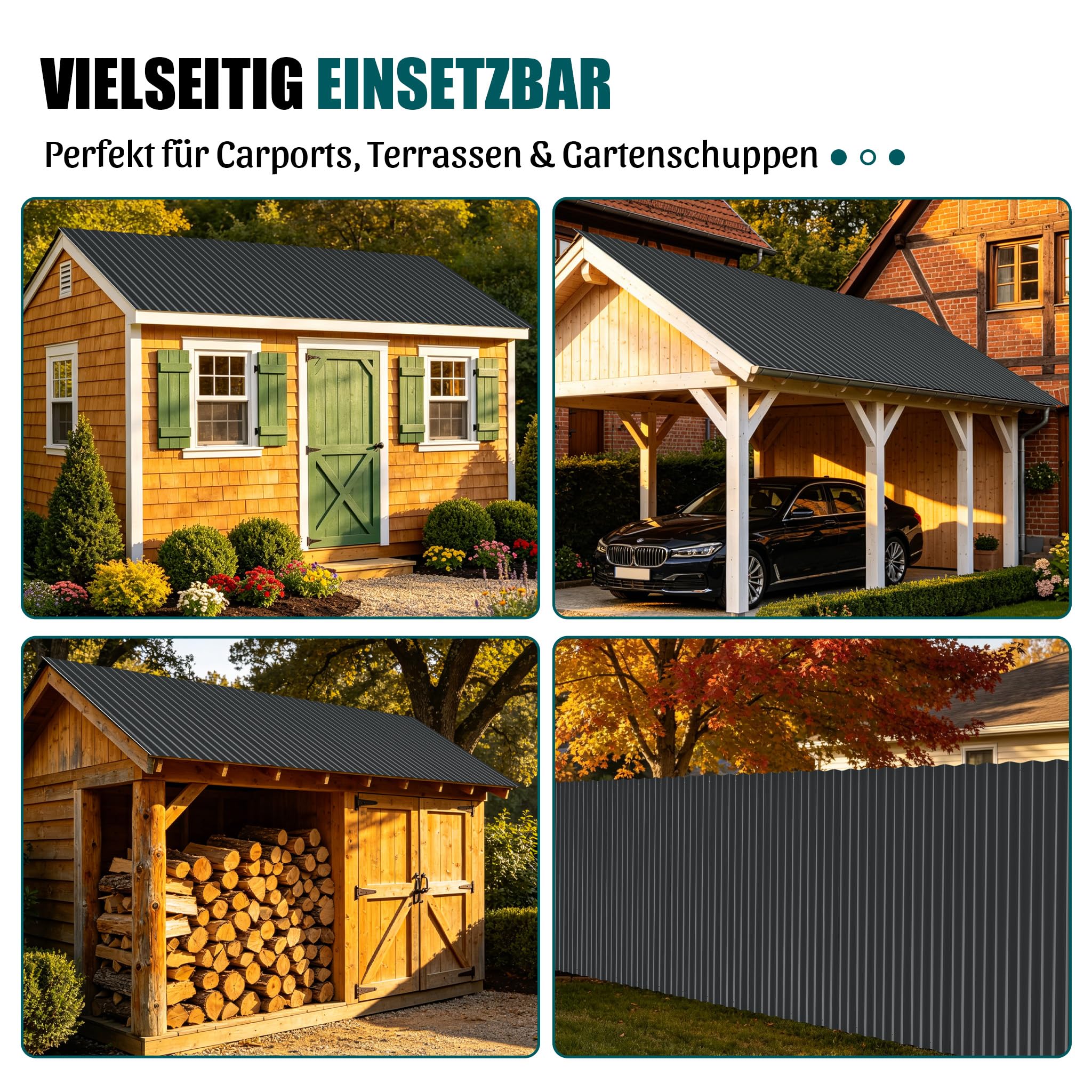 Thanaddo Wellplatten Metall Blech, 20er Set Wellplatte Dach Platten Stahlblechdachplatten mit Schrauben, wetterfest UV beständig Welldach, 52 x 108 cm - 20 Stk.（Schwarz)