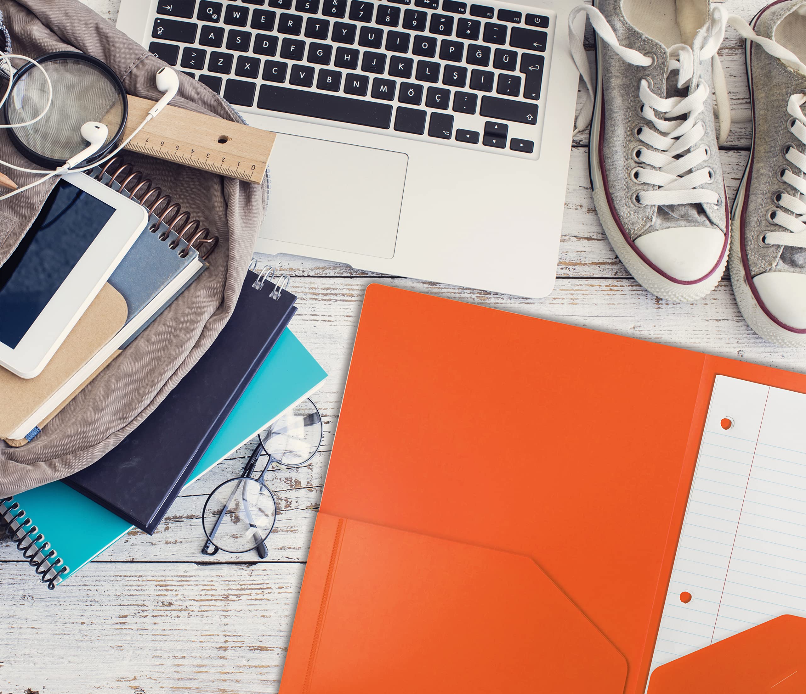 Better Office Products Heavyweight Plastic 2 Pocket Portfolio Folder, Letter Size Poly Folders 24 Pack (Orange) - Image 4