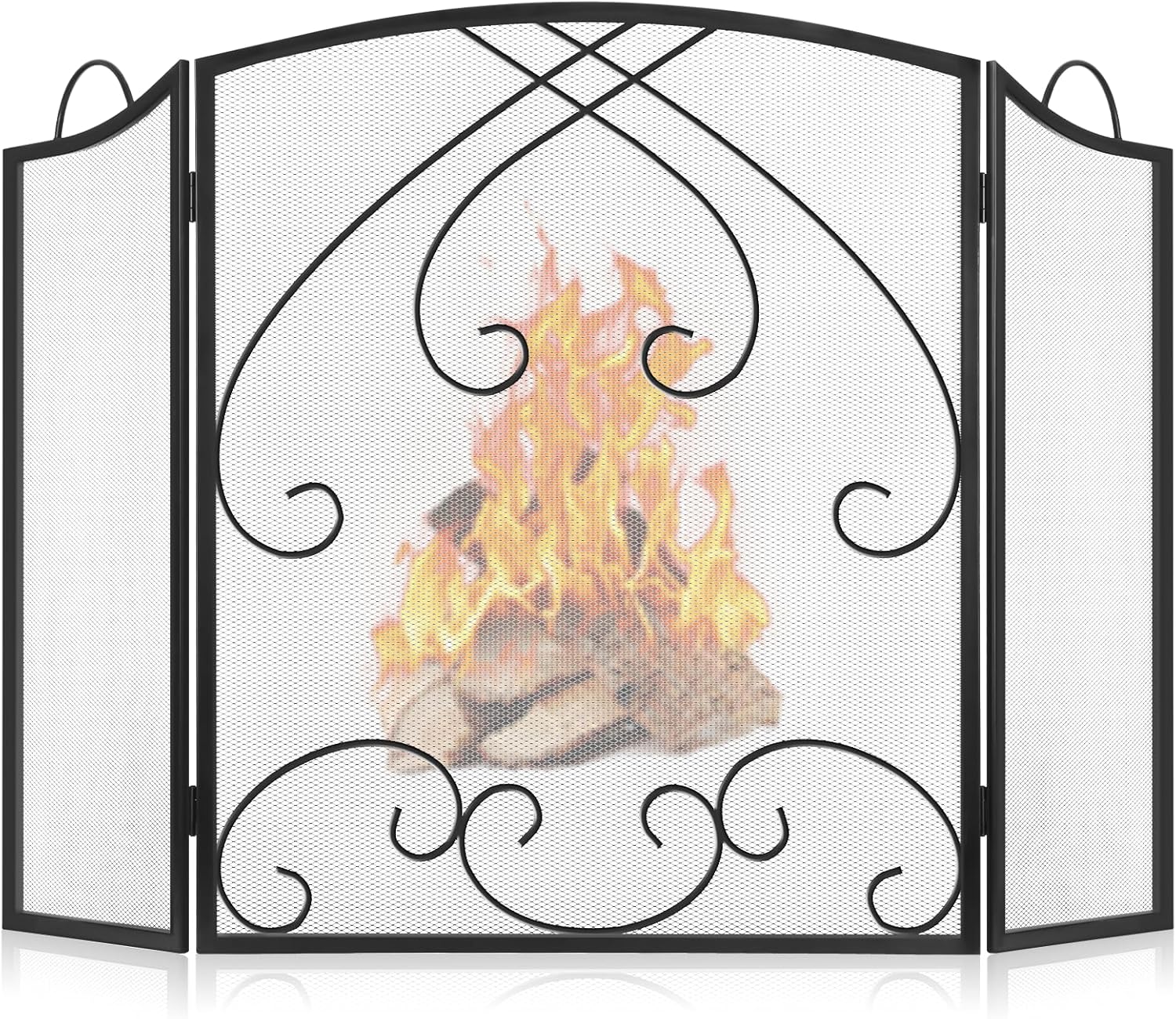 Gtongoko 3 Panel Fireplace Screen 48" W x 29" H New Version Modern Bundle Fireplace Tools Set 5 Pcs 30.5 Inch Black