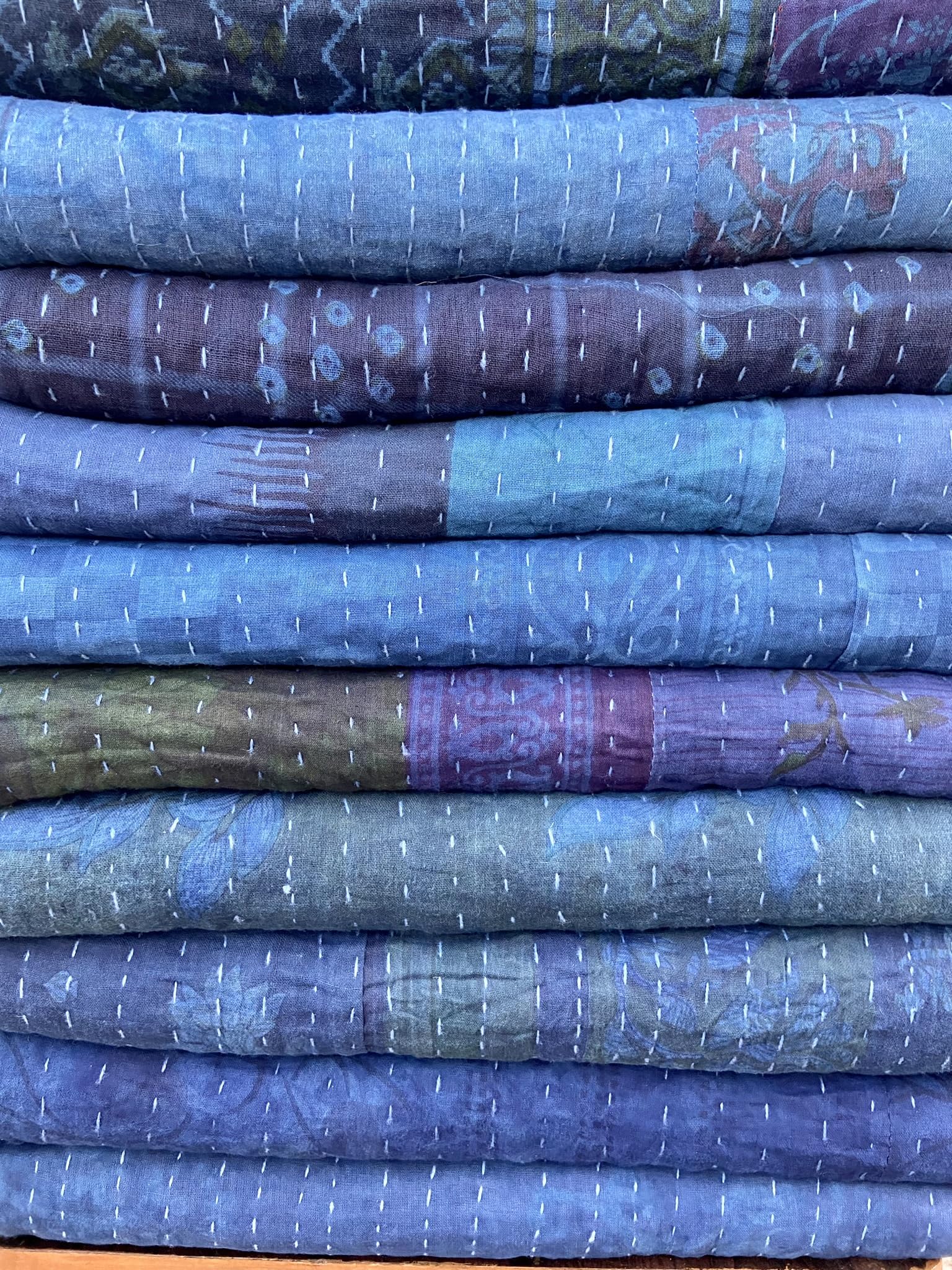 Indigo Hand Dyed Twin Size Vintage Cotton Kantha Quilt - Set of 1
