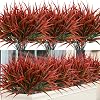 8pcs Artificial Grass Plants Outdoor Fake Grass Greenery Stems UV Resistant Faux Plastic Plants Shrubs for Spring Summer Home Window Garden Patio Box Pathway Front Porch DecorRed