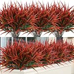 Weldomcor Plantes artificielles pour décorer l'extérieur 8 Bouteilles Fausses feuilles d'herbes, Faux vertères Tiges décoratifs Branche Plante Arbustes Intérieur pour la maison Jardin Fenêtre Box Patio Chemin de printemps Summer Decor (Rouge)