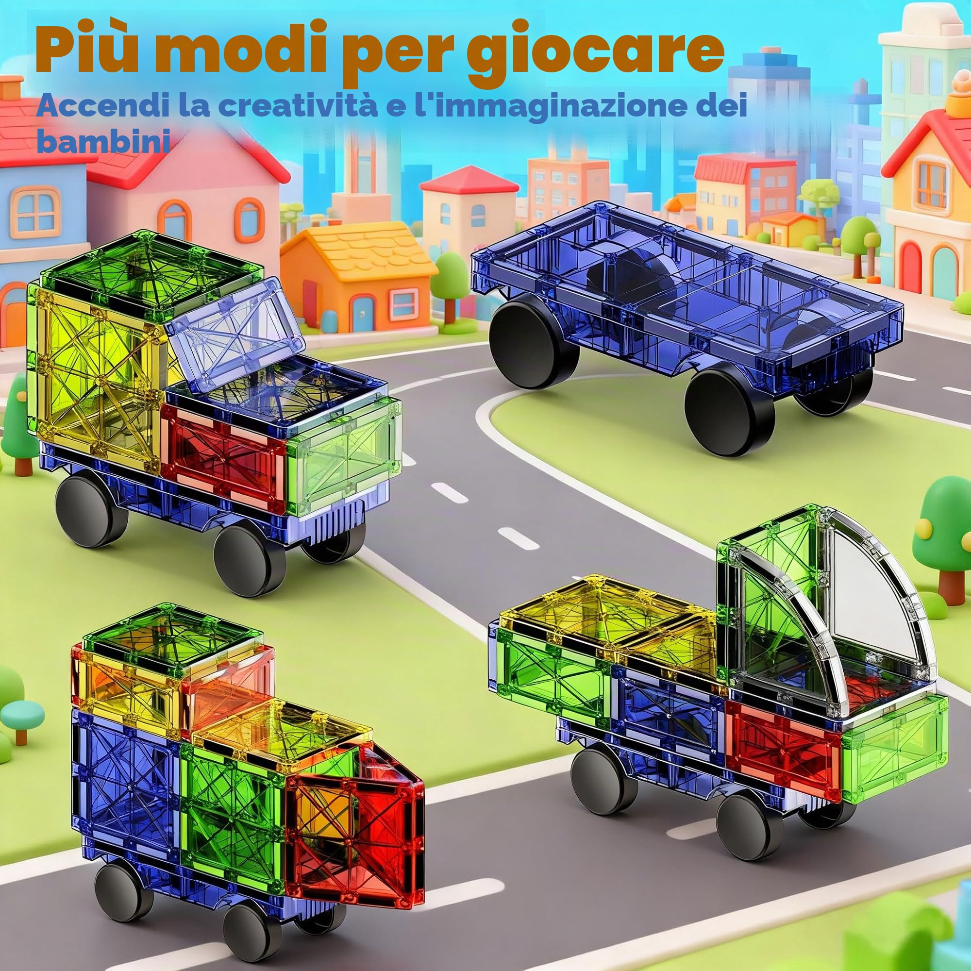 Set Costruttivo Magnetico 2-in-1 Pista da Corsa & Strade, Set di Giocattoli Magnetici 40 Pezzi con Auto, Giocattolo Montessori, Giocattolo Educativo per Bambini a partire da 3 Anni, Giocattolo