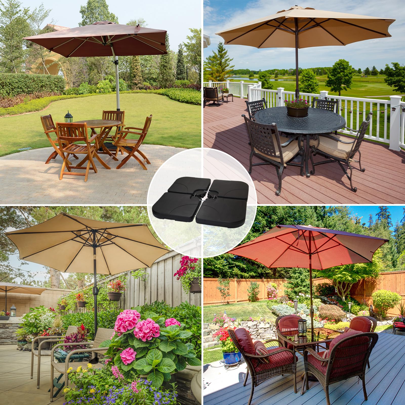 Montafox Peso de la sombrilla Base para sombrilla 4 Partes por Parasol Base Cruzada Negro 60 litro / 100 kg - para llenar de Agua o Arena