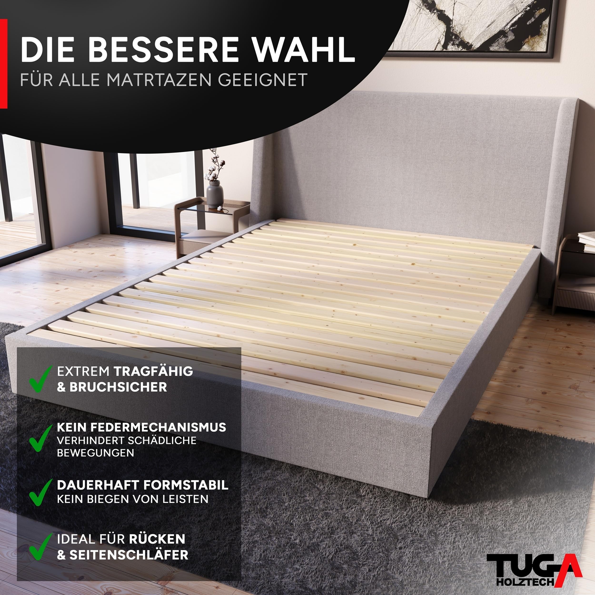 TUGA - Holztech Rollrost 180 x 200 cm 20mm 300kg Lattenrost Rolllattenrost Stabiler Bettrost Qualität aus Deutschland