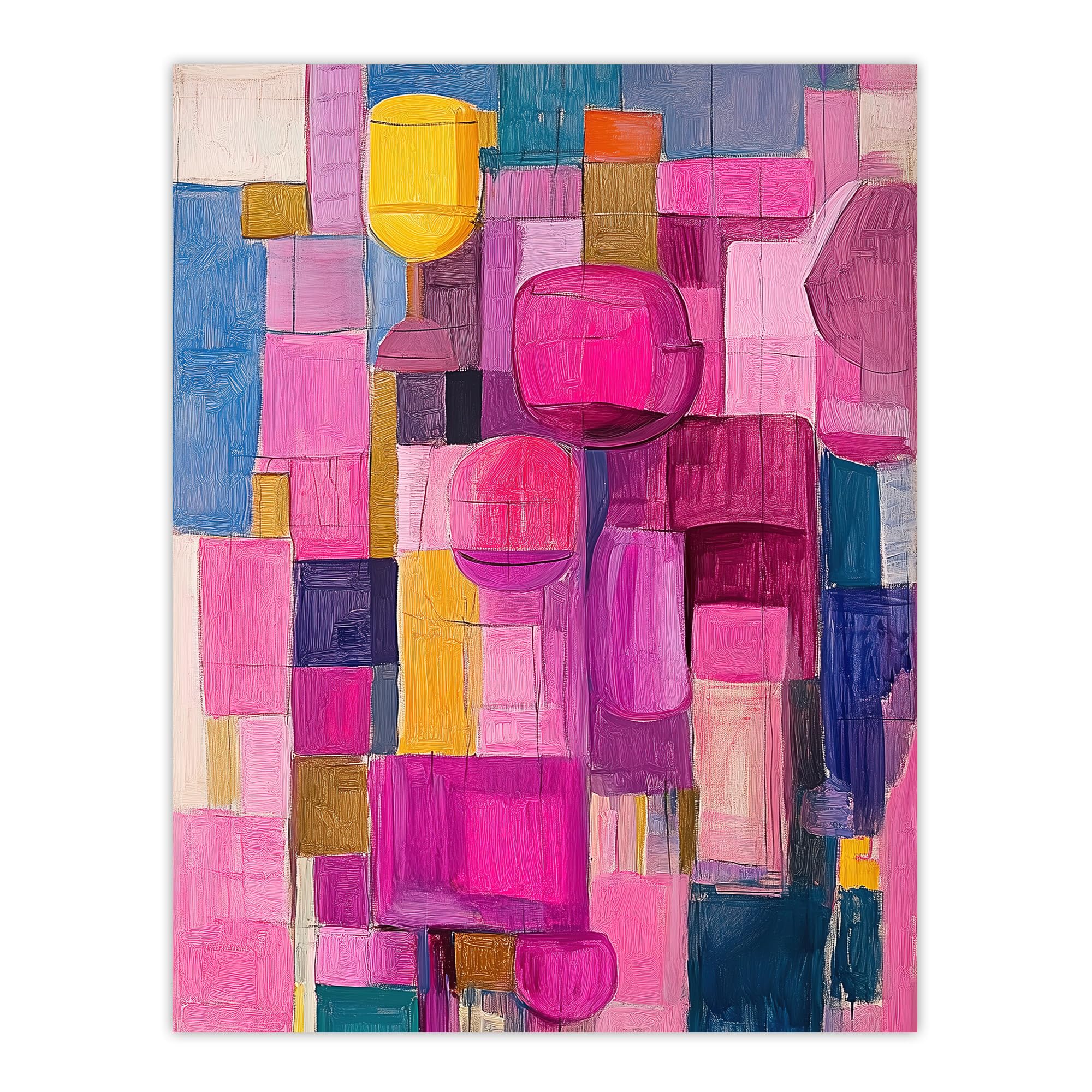 Artery8 Wine Lover Drinks Pink Abstract Cubist Still Life Living Room Extra Large XL Wall Art Poster Print