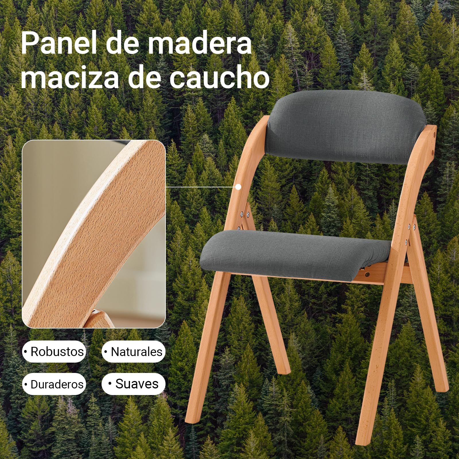 SoBuy Silla Plegable de Madera Acolchada, montada, 47,5x77x59cm, Cocina | Silla Plegable Interior ergonómica, compacta, funda extraíble/lavable, carga de 120 kg, comedor/balcón/oficina, FST92-SG