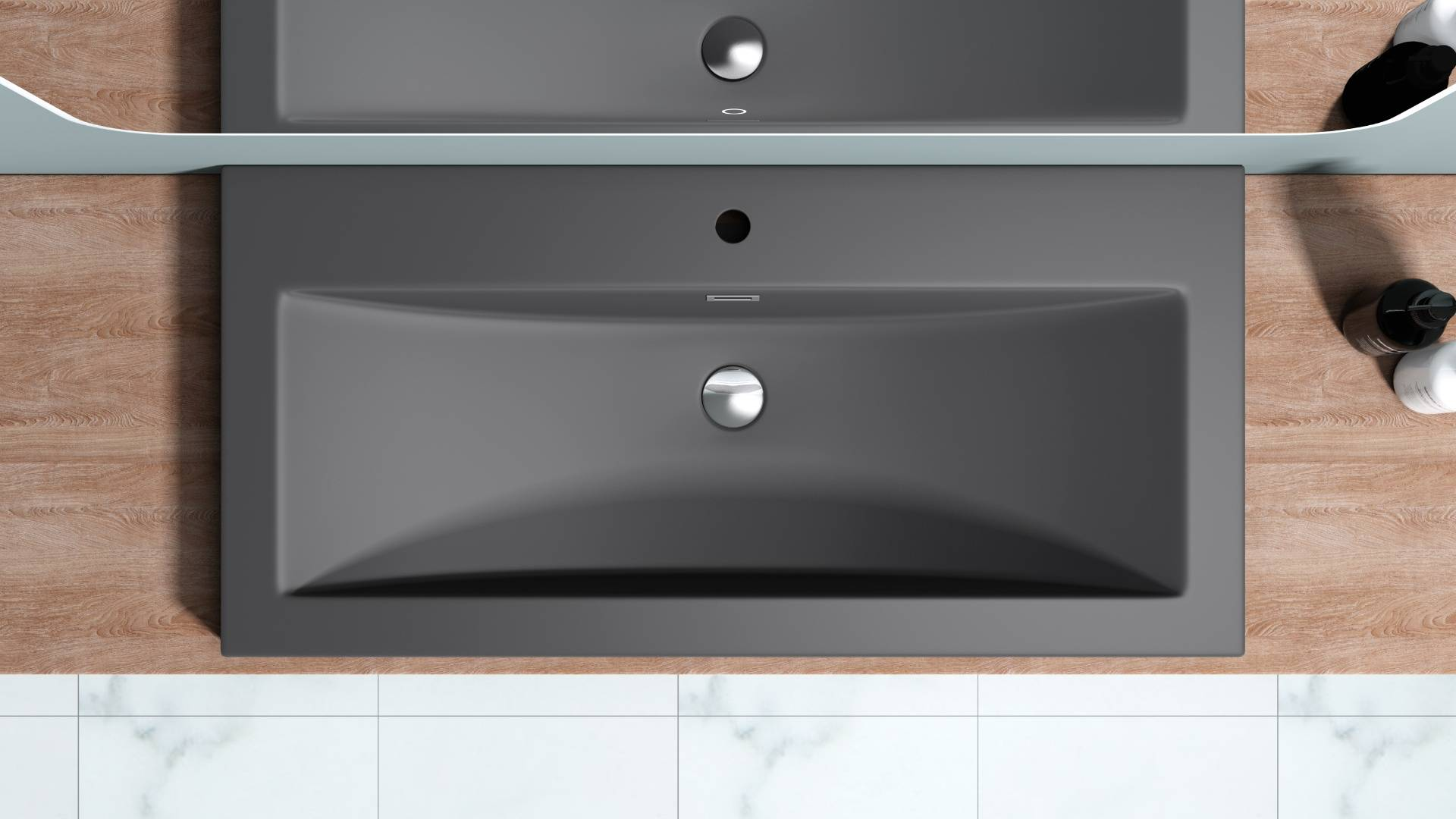 Lavabo Sottopiano In Pietra Artificiale Mai &amp; Mai - 76,5x48x13 Cm, Antracite Opaco, Per Bagno Moderno