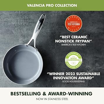 GreenPan Valencia Pro Tri-Ply Stainless Steel 9 Piece Cookware Set, PFAS-Free Ceramic Nonstick Coating, Induction Ready Pots & Pans, All Cooktops, Dishwasher & Oven Safe to 600F