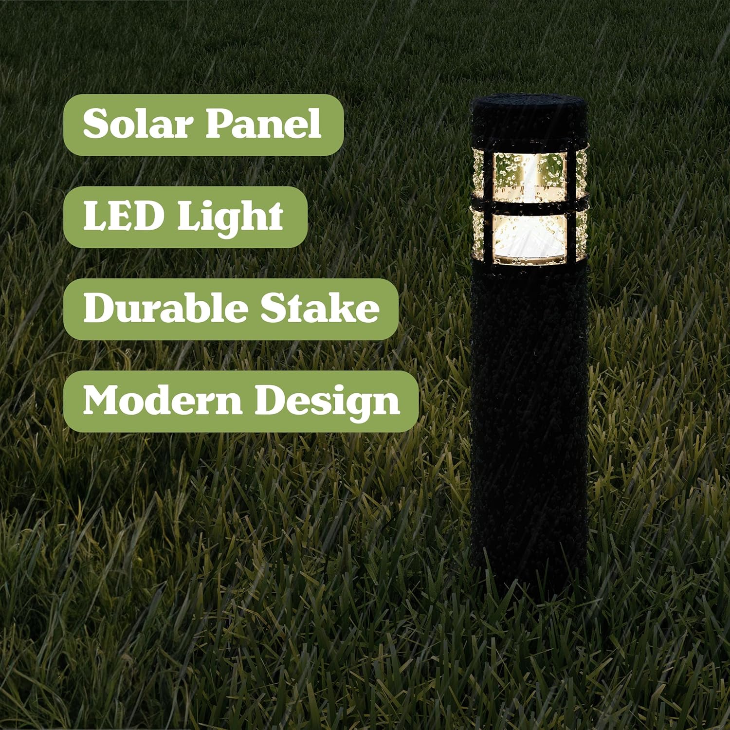 Solar Path Bollard Lights, Set of 8-15.4” Outdoor Stake Lighting for Garden, Landscape, Yard, Patio, Deck, Driveway, Walkway by Pure Garden (Black)