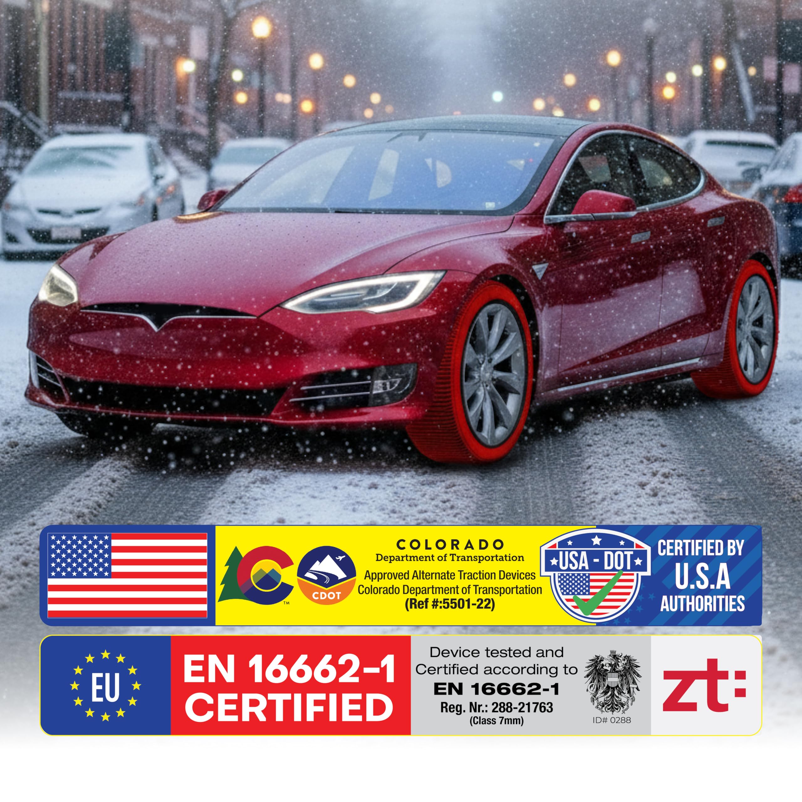 WeGeek, SERIE ACTIVE. Par de calcetines de nieve para coches, SUVs, 4×4s. Nueva HOMOLOGACIÓN EUROPEA EN 16662-1 que unifica los calcetines de nieve con las cadenas de nieve. TALLA XXL. Montaje 2min.