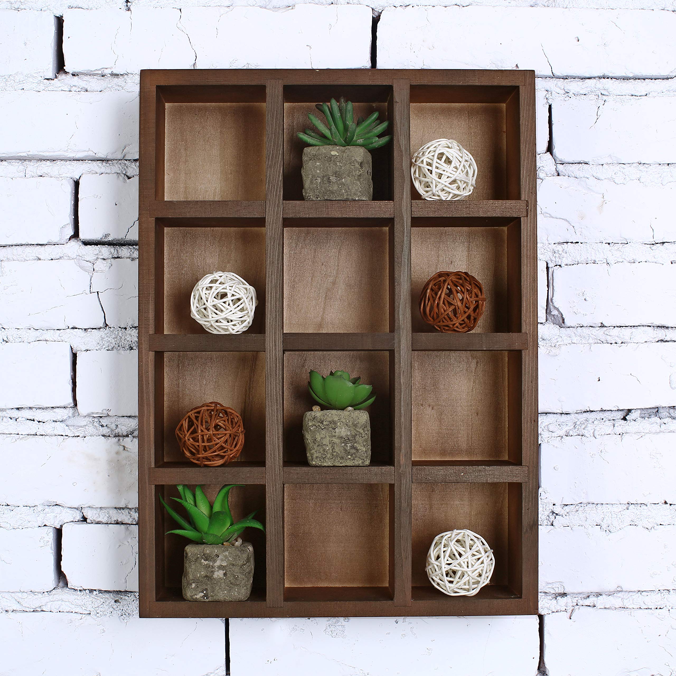 MyGift Brown Wood Hanging Shadow Box, Shot Glasses Display Case