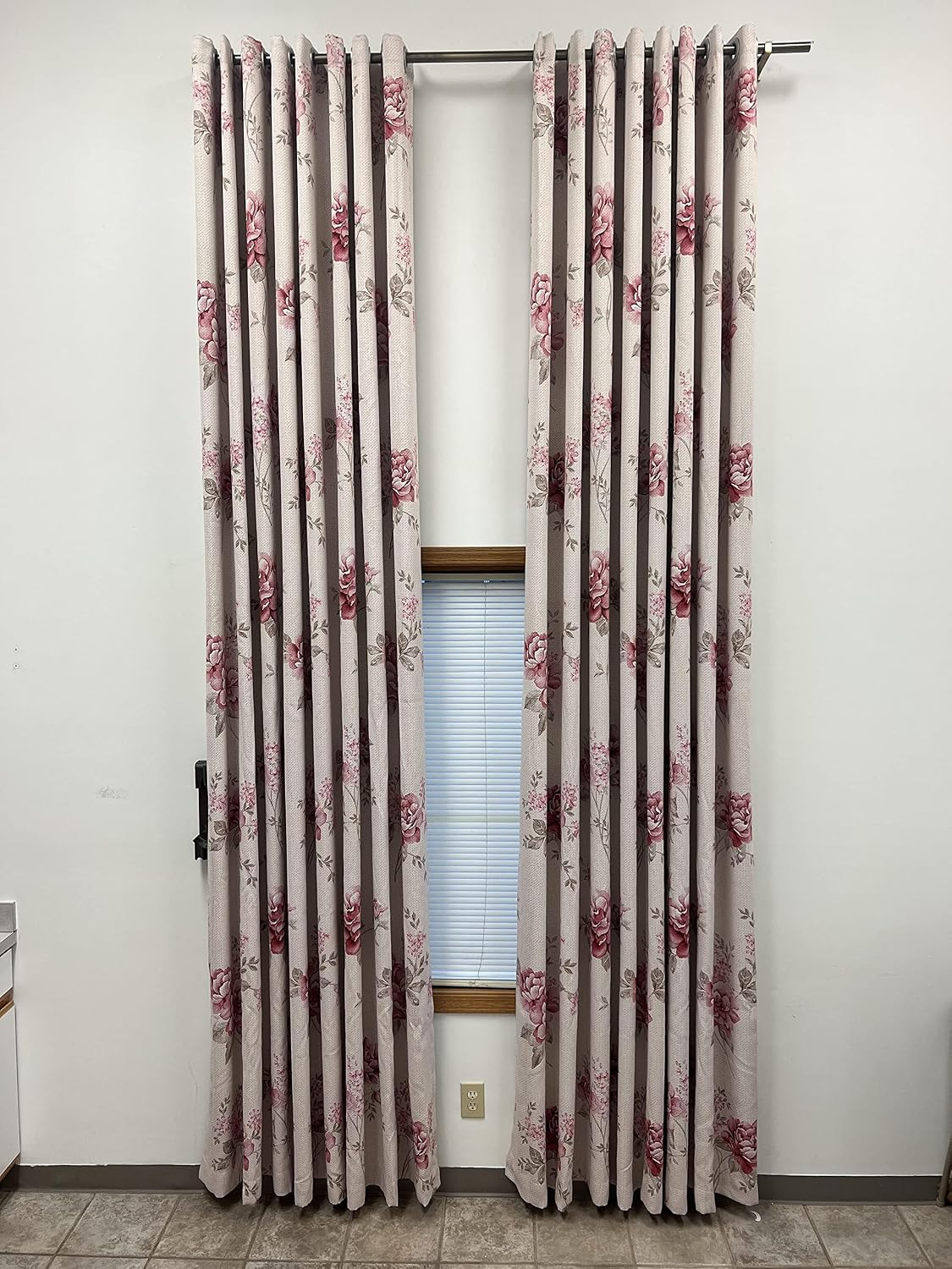 Ikiriska Extra Long Curtains 8-24 ft Long White with Flower Patterns. Custom Made (#4 Red/White, 50″Wx108″L)