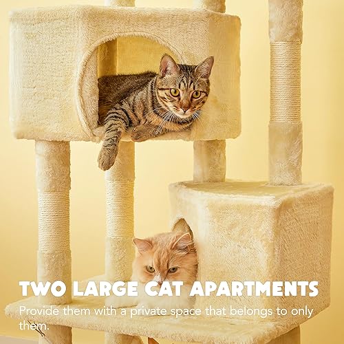 Miniatura 36 de Árbol para gatos de interior – Torre grande de varios niveles para gatos de 63 pulgadas con 2 condominios para gatos grandes, 2 perchas acolchadas