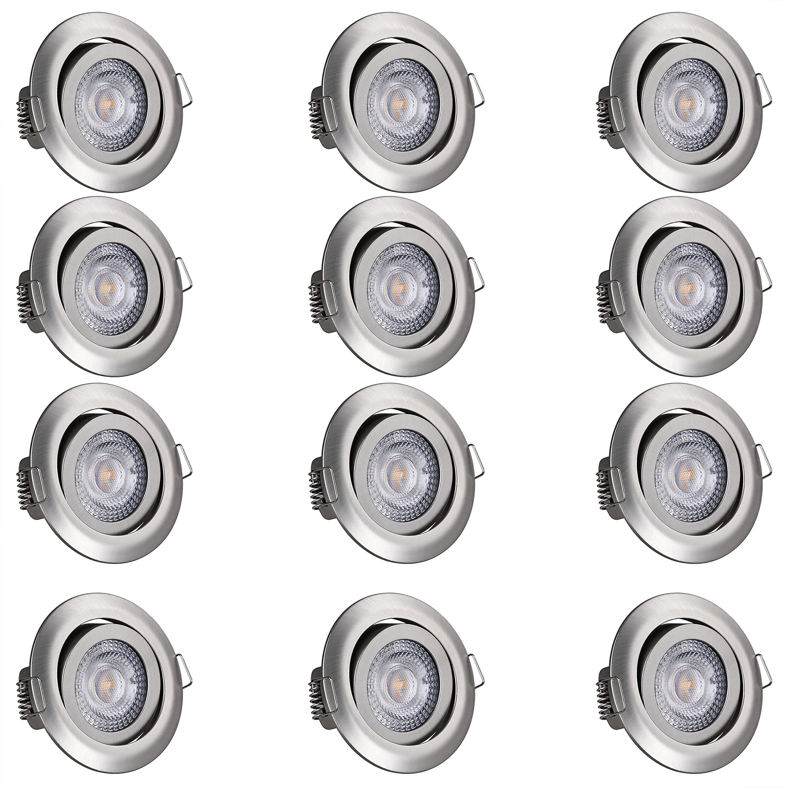Monzana 12x Focos LED Empotrables Planos Regulables 68mm Luz de Techo Giratorio Blanco cálido 3000K Plata