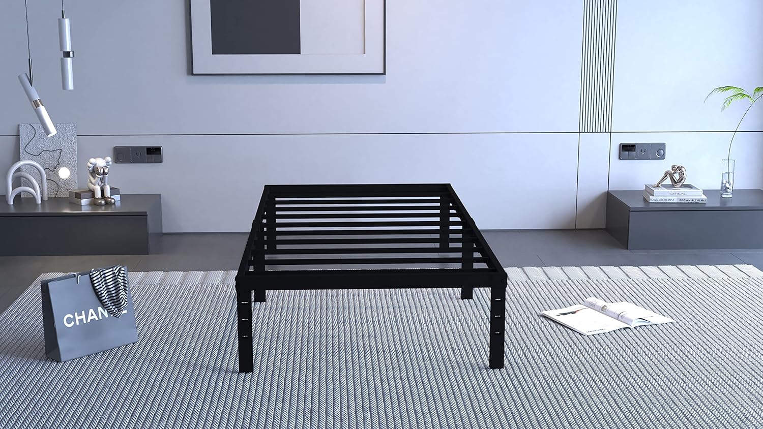 Caplisave Twin XL Metal Platform Bed Frame,14 Inch High Bed