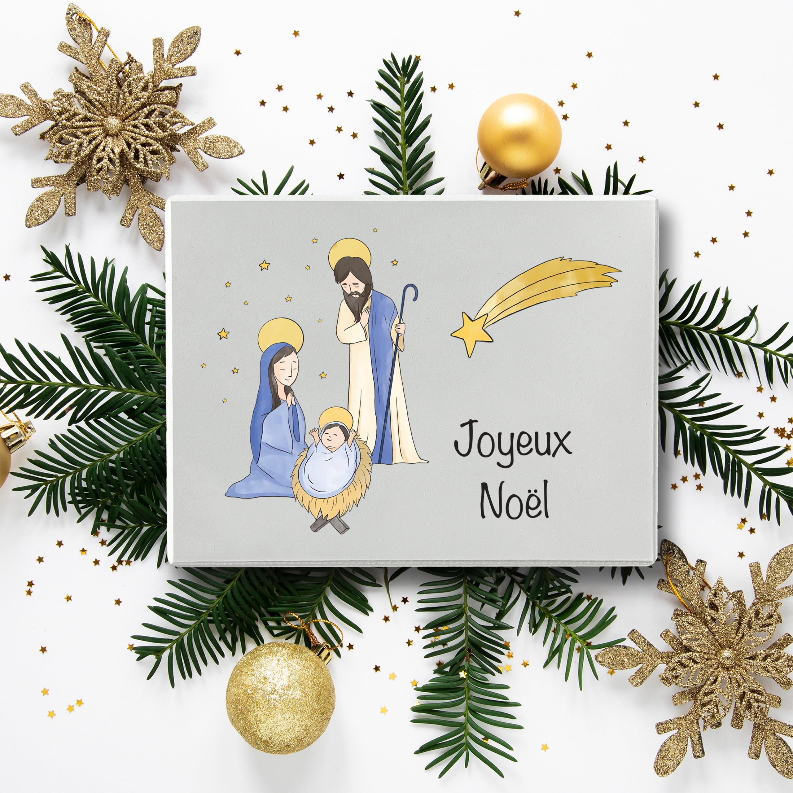 Creative Deco Personnalisé Idee Cadeau Noel pour Femme et Homme - Texte Désiré Boîte en Bois Blanc - Thème Sainte Famille | Votre Original Cadeaux Personnalisé | Decoration Personnalisable