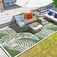 Wikiwiki 5x8ft Waterproof Reversible Outdoor Rug - Indoor/Outdoor Plastic Straw Mat for Patio Deck Pool RV Camping Beach, Green Rugscape Series
