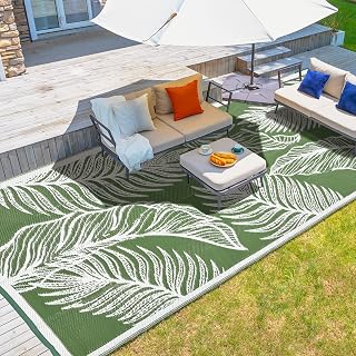 Wikiwiki 5x8ft Waterproof Reversible Outdoor Rug - Indoor/Outdoor Plastic Straw Mat for Patio Deck Pool RV Camping Beach, Green Rugscape Series