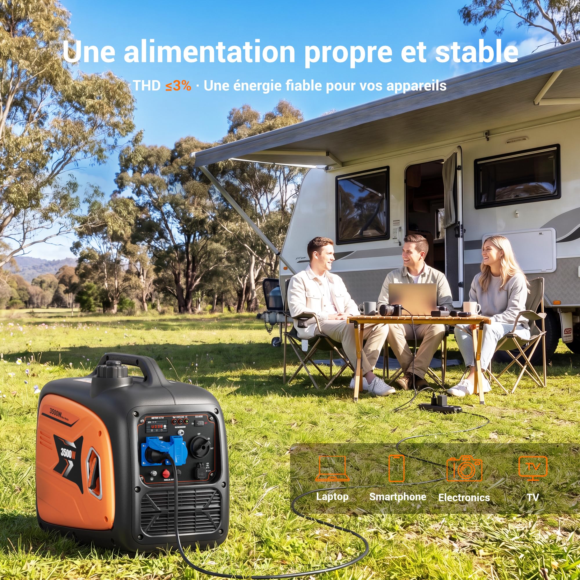 EFURDEN 3500W Groupe Électrogène Inverter Essence, Générateur Portable