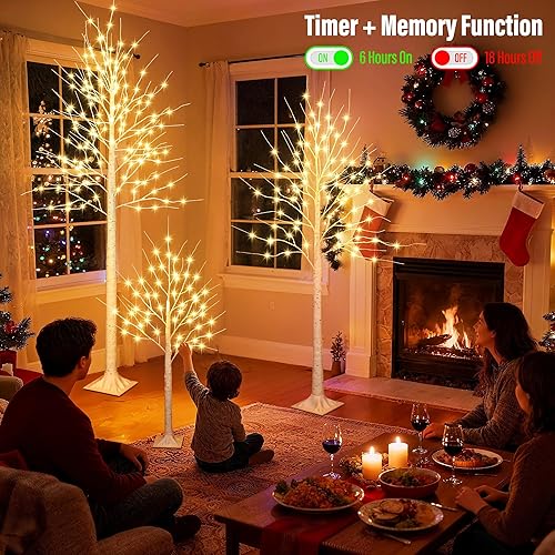 Miniatura 3 de iBaycon Luces de Árbol de Abedul Navideño de 8 Pies, Árbol de Abedul Iluminado LED Árboles Artificiales con 8 Modos Temporizador, Árboles