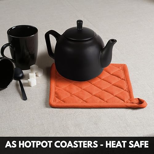 Miniatura 6 de Oven Mitt (7"x13") & Pot Holder (8"x8") 100% Cotton Set of Heat Resistant Oven Gloves & Hot Pads for Gifts, BBQ, Cooking, Baking, Thanksgiving -