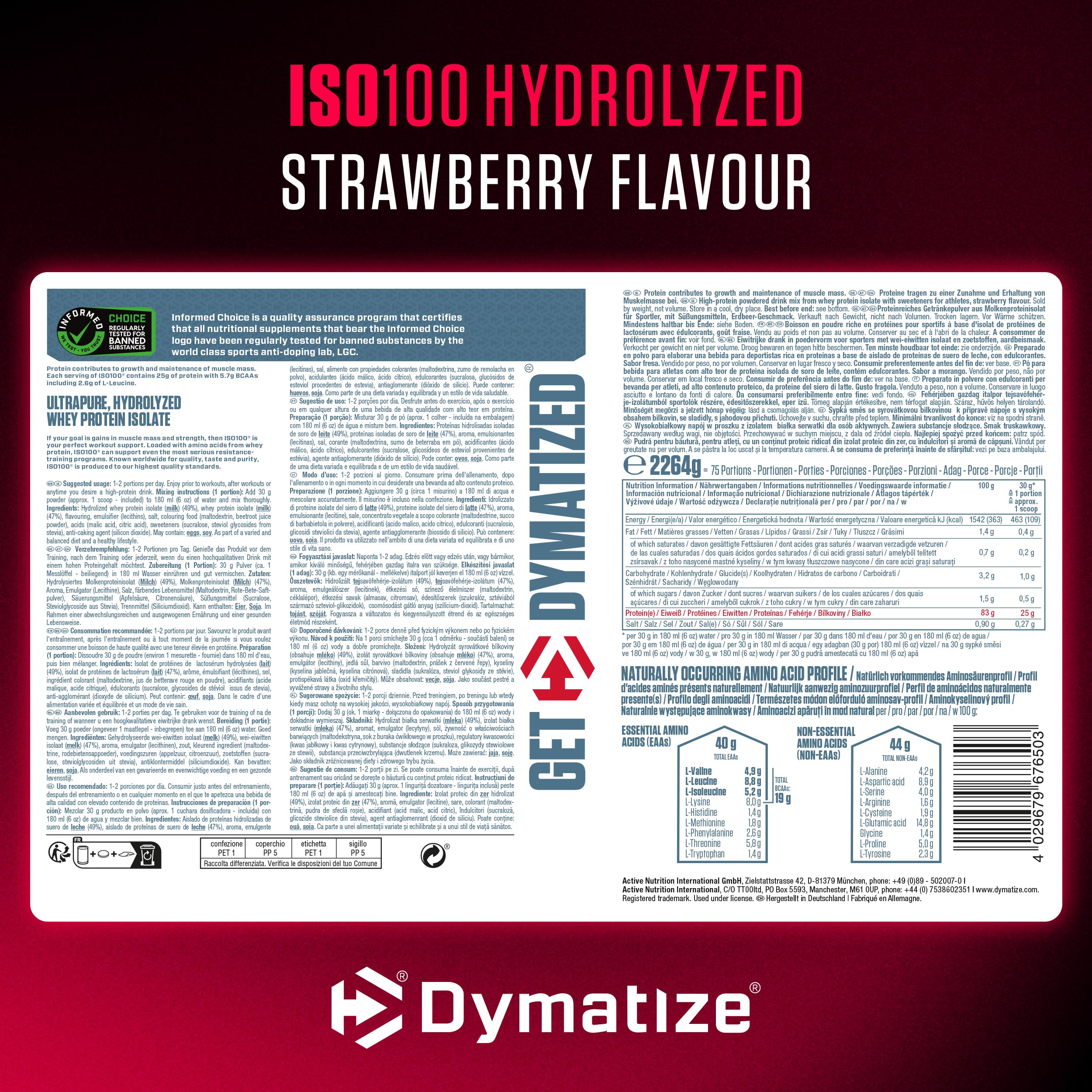 Dymatize ISO 100 Hydrolyzed Strawberry 2264g