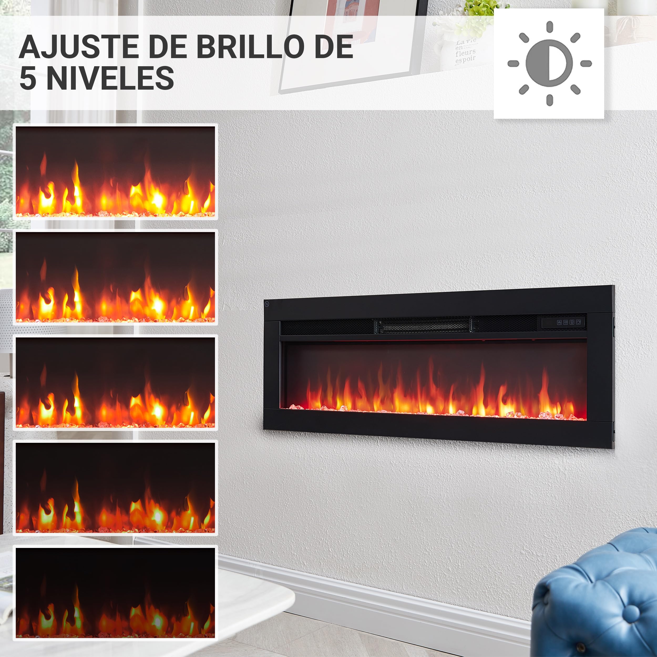 BALDERIA Agnes 36 - Chimenea eléctrica Decorativa de Pared con Efecto Llama LED