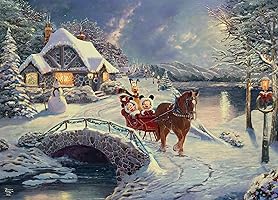 Ceaco - Thomas Kinkade DisneyHoliday 1000 Piece Jigsaw Puzzle, Mickey & Minnie Sleigh Ride