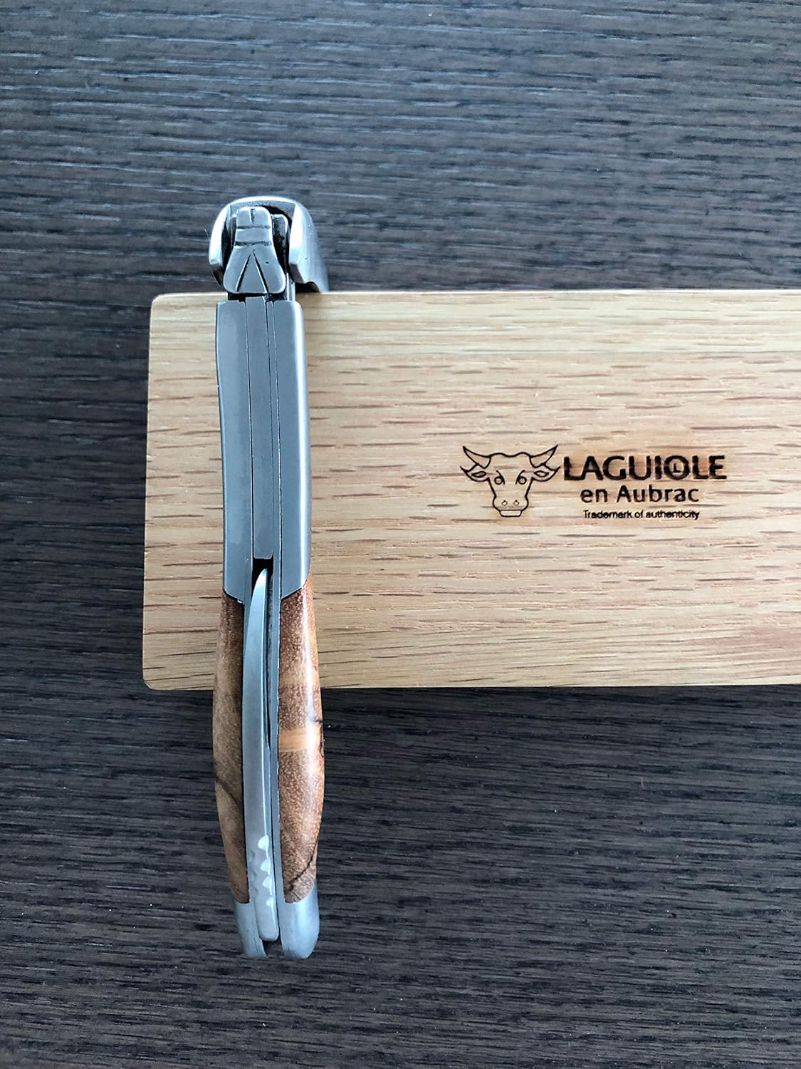 Laguiole En Aubrac Sommelier Waiter's Corkscrew, Teak Burl Wood Handle, Wine Opener With Foil Cutter & Bottle Opener, Stainless Steel Brushed Bolsters…