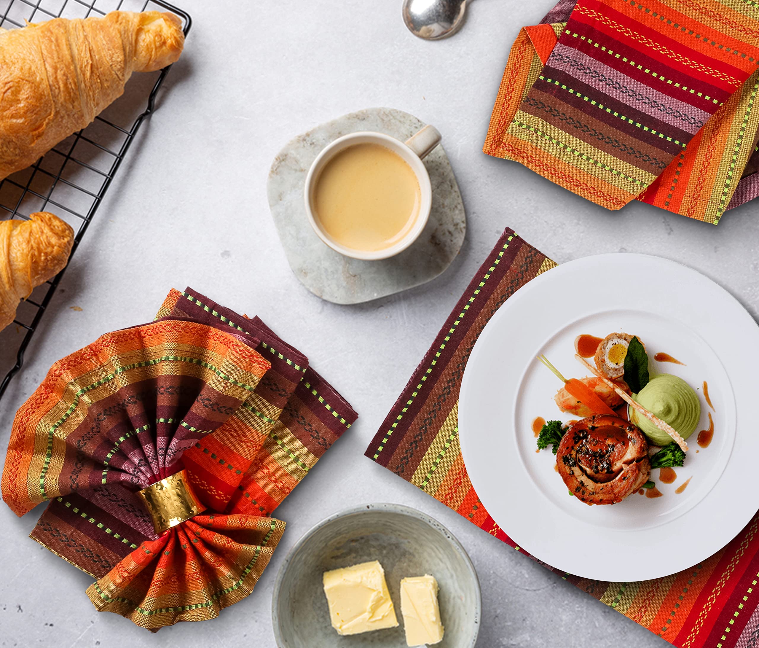 Hausattire Reusable Napkins Cloth Washable 100% Cotton Salsa Stripe 18x18 Inch Dinner Napkins|Table Napkins for Spring Easter Basket Decor|Set of 12 Cloth Napkins for Home Banquet Wedding |Red Multi