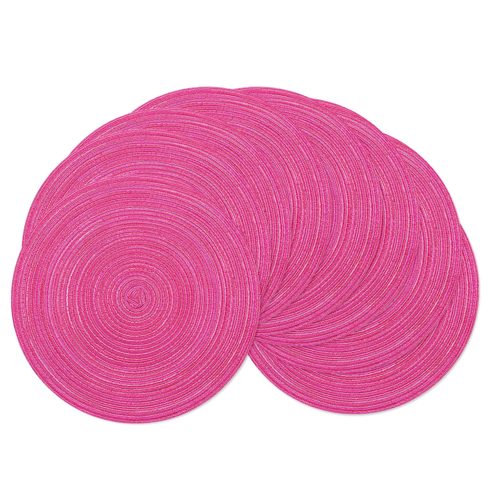 SHACOS Round Placemats Set of 8 Braided Cotton Polyester Table Placemat 15 inch Circle Place Mats for Kitchen Dining Table Holiday Party (Hot Pink, 8)